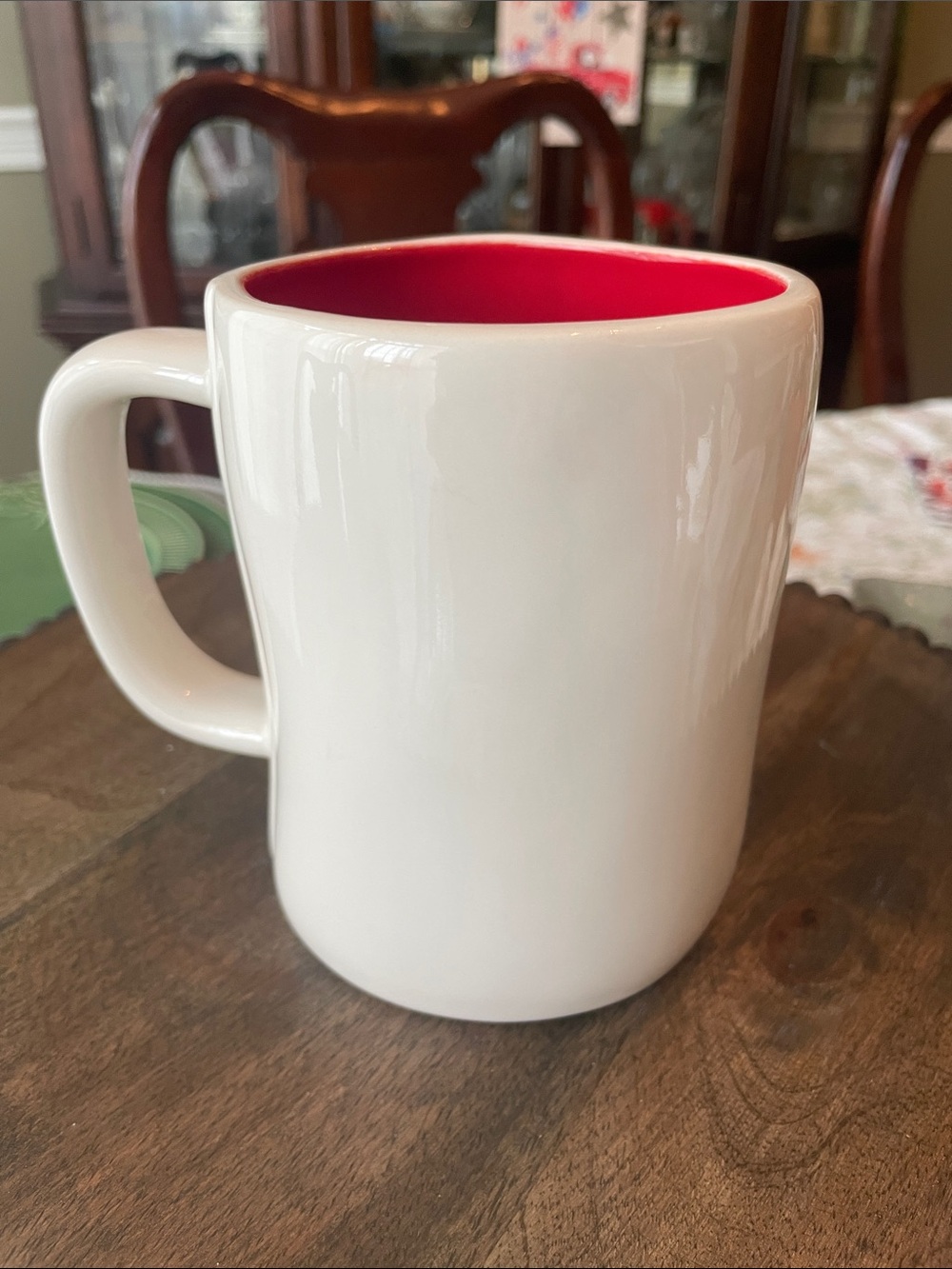 Rae Dunn White Mug with Red Interior and Red Lettering - Picture 2 of 4